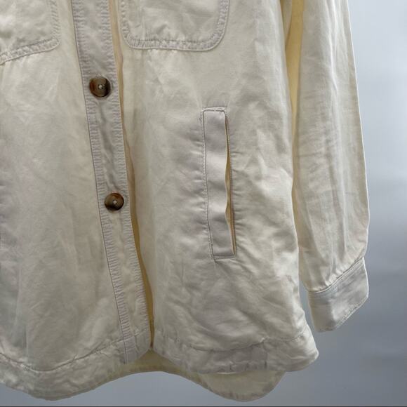 LOFT ANN TAYLOR Twill Linen Shirt Jacket Shacket Cream Pockets Lightweight Small - Picture 7 of 11